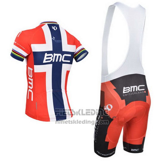 2014 Fietskleding BMC Kampioen Noorwegen Blauw en Rood Korte Mouwen en Koersbroek